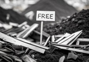 free compost sign in pilot of compost in black and white